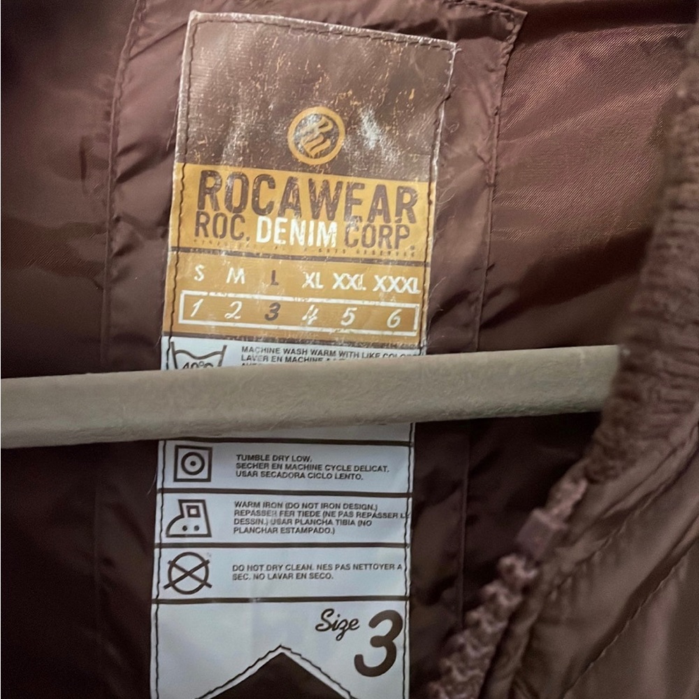 Rocawear Jacket ROC Denim Corp Brown Quilted Puffer Color Block Large Size 3 - Picture 6 of 12
